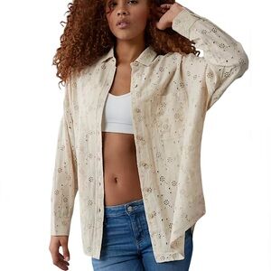 American Eagle Go Big Oversized Eyelet Embroidered 
Shirt